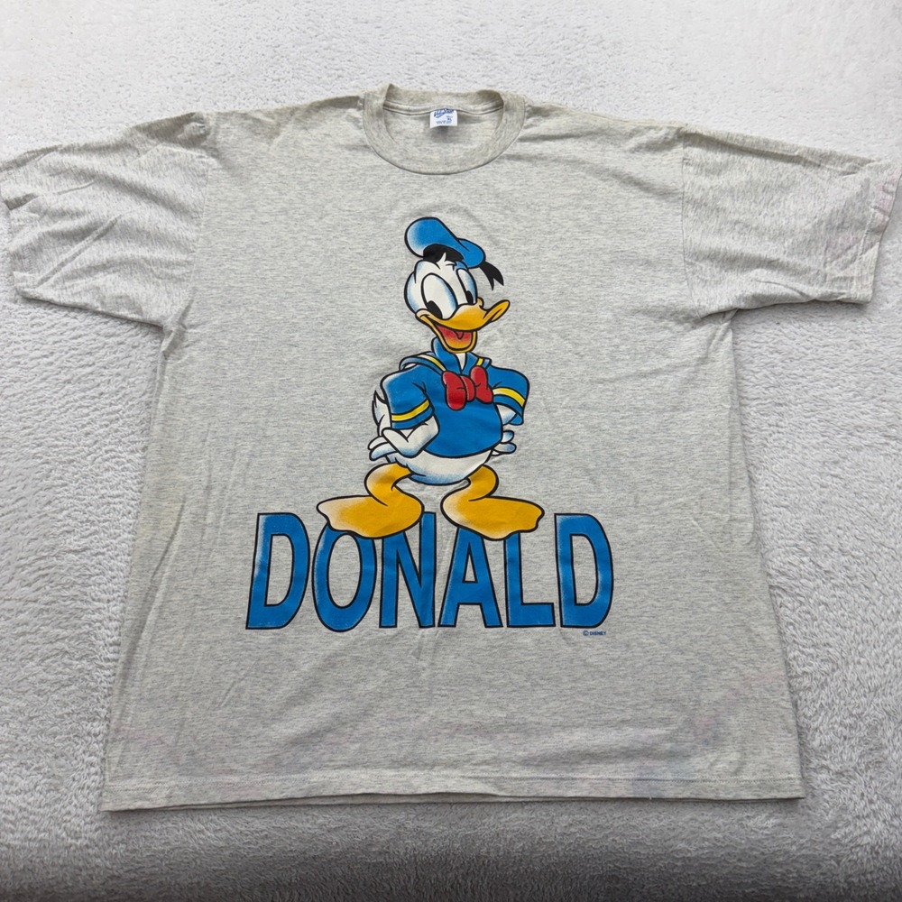 Disney Donald Duck Vintage Graphic T-Shirt Grey Heather Mens XL 90s Style